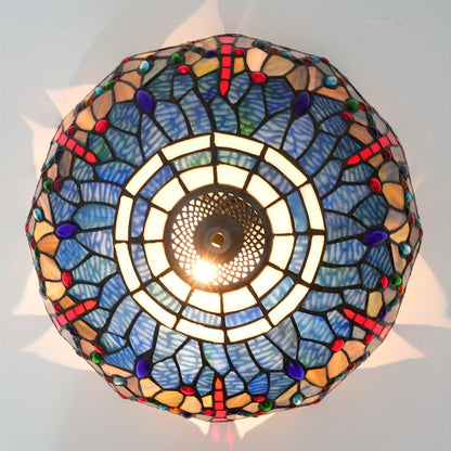 16" Tiffany-Style Stained Glass Lampshade - Dragonfly & Rose Design Lamp Shades Adrianas Specialty Shades