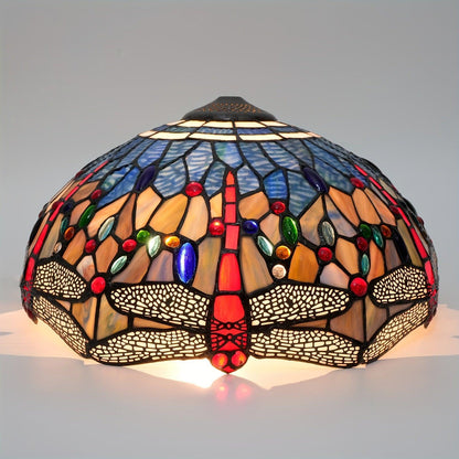 16" Tiffany-Style Stained Glass Lampshade - Dragonfly & Rose Design Lamp Shades Adrianas Specialty Shades