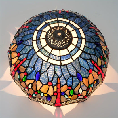 16" Tiffany-Style Stained Glass Lampshade - Dragonfly & Rose Design Lamp Shades Adrianas Specialty Shades