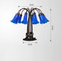 FUMAT Tiffany Style 10 Heads Desk Light Blue Trumpet Flower Stained Glass Table Lamp Alloy Lotus Frame Art Antique Luxury Decor Tiffany Lilly Lamp Adrianas Specialty Lamp Shades Morning Glory Button Switch CHINA | Zine Alloy Frame