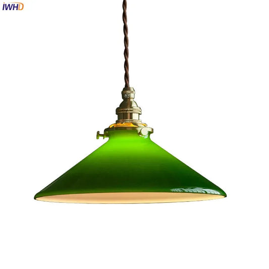 IWHD 2023 New Style Edison Vintage Pendant Lamp Beside Green Glass Copper Socket Home Decor Bedroom Dinning Living Room Lights - Adrianas Specialty Lamp Shades