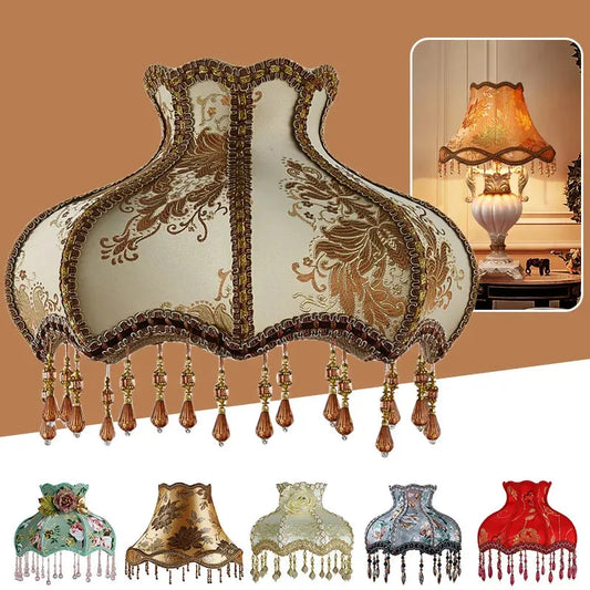 European Home Lamp Shade Vintage High-end Fabric Beads Lace Floral Wall Lamp Table Lamp Floor Lamp Dust Cover Home Decoration Adrianas Specialty Lamp Shades