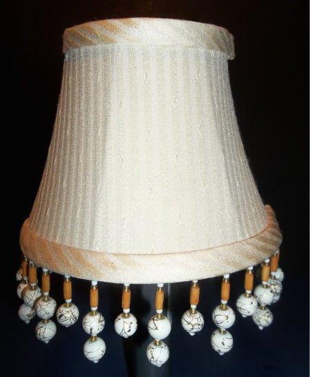 Cream Pin Stripe Beaded Chandelier - Specialty Shades