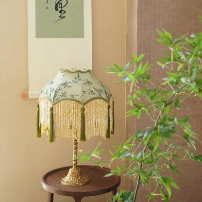 DX3-559 - Chinese Bamboo Lampshade With Tassels Luxury Retro Green Plants Fringed Lamp Shades Adrianas Specialty Lamp Shades