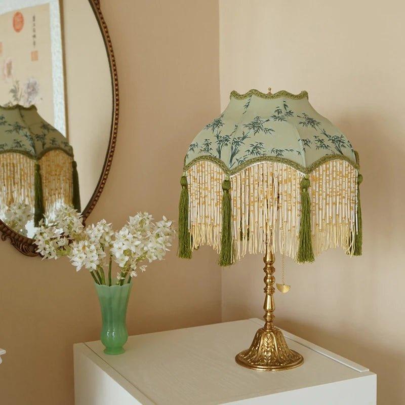 DX3-559 - Chinese Bamboo Lampshade With Tassels Luxury Retro Green Plants Fringed Lamp Shades Adrianas Specialty Lamp Shades