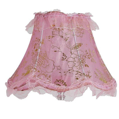 E0705VC730 - Fringed Gallery or Scallop Bottom Lamp Shade Fringed Lamp Shades Adrianas Specialty Lamp Shades Pink with Gold Brocade