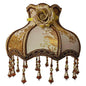 E0705VC730 - Fringed Gallery or Scallop Bottom Lamp Shade Fringed Lamp Shades Adrianas Specialty Lamp Shades Gold on Beige with Beaded Trim