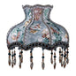 E0705VC730 - Fringed Gallery or Scallop Bottom Lamp Shade Fringed Lamp Shades Adrianas Specialty Lamp Shades Teal Grey Floral with Beaded Trim