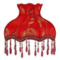 E0705VC730 - Fringed Gallery or Scallop Bottom Lamp Shade Fringed Lamp Shades Adrianas Specialty Lamp Shades Chinese Red Brocade with Beaded Trim