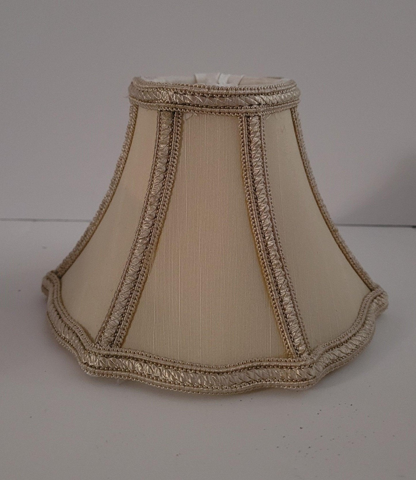 Elegant Beige Silk Chandelier Clip with White Lining - Adrianas Specialty Lamp Shades