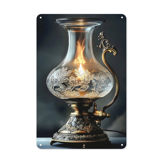 1pc Vintage Antique Oil Lamp Metal Tin Sign, Elegant Embossed Floral Pattern, Aluminum Wall Art Decor, 8x12 Inch glass hurricane lamp Adrianas Specialty Lamp Shades