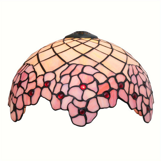 12 Pink Cherry Blossom Tiffany Stained Glass Lamp Shade - Handcrafted American Pastoral Elegance for Table, Chandelier, or Ceiling - Unique Romantic Personality Light Fixture