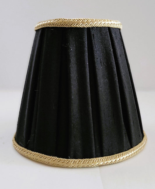 Luxurious Black Box Pleated Chandelier Shade with Gold Lining box pleat chandelier shades Adrianas Specialty Lamp Shades