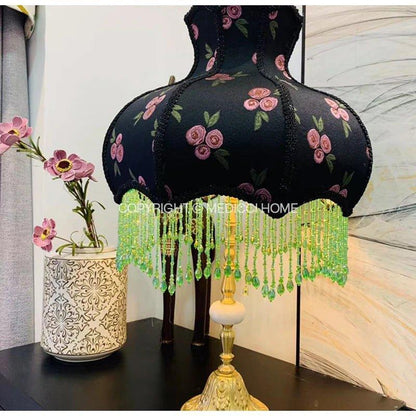 MDC822 - Home Rococo Rose Floral Jacquard Lampshade fringed lampshades Adrianas Specialty Lamp Shades