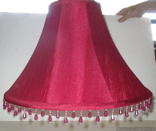 Red Beaded Red Silk Lampshade - Adrianas Specialty Lamp Shades