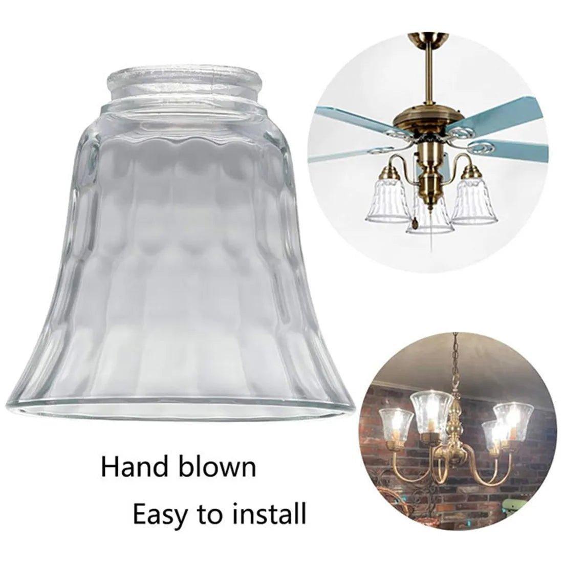 Screw Fixed Clear Hammered Style Bell Glass Shade Replacement for Ceiling Fan Light Covers Decorative Hammered Finish Accessory - Specialty Shades