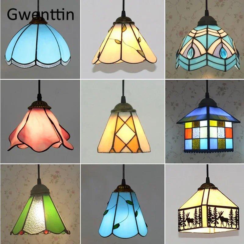 Tiffany Pendant Lights Mediterranean Loft Home Decor Creative Stained Glass Hanging Lamp Bedroom Dining Room Lighting Fixtures - Adrianas Specialty Lamp Shades