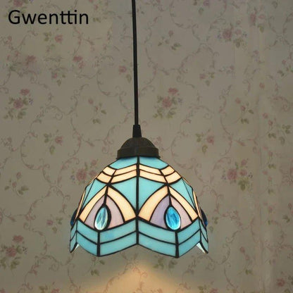 Tiffany Pendant Lights Mediterranean Loft Home Decor Creative Stained Glass Hanging Lamp Bedroom Dining Room Lighting Fixtures - Adrianas Specialty Lamp Shades