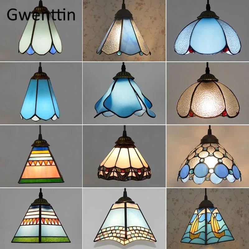 Tiffany Pendant Lights Mediterranean Loft Home Decor Creative Stained Glass Hanging Lamp Bedroom Dining Room Lighting Fixtures - Adrianas Specialty Lamp Shades