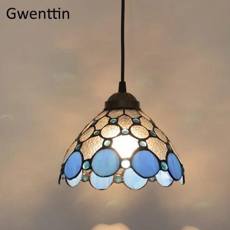 Tiffany Pendant Lights Mediterranean Loft Home Decor Creative Stained Glass Hanging Lamp Bedroom Dining Room Lighting Fixtures - Adrianas Specialty Lamp Shades