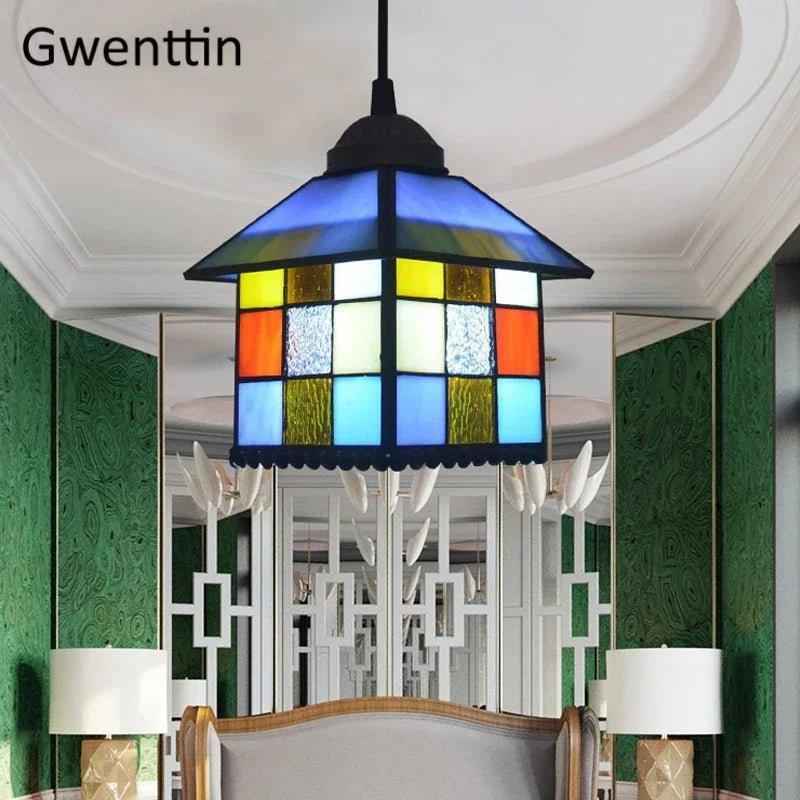 Tiffany Pendant Lights Mediterranean Loft Home Decor Creative Stained Glass Hanging Lamp Bedroom Dining Room Lighting Fixtures - Adrianas Specialty Lamp Shades