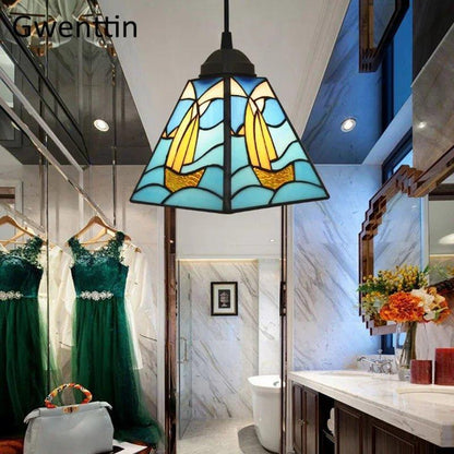 Tiffany Pendant Lights Mediterranean Loft Home Decor Creative Stained Glass Hanging Lamp Bedroom Dining Room Lighting Fixtures - Adrianas Specialty Lamp Shades