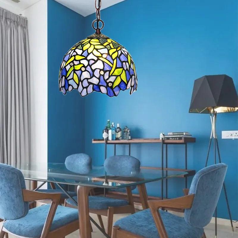 Tiffany Retro Pendant Light Stained Glass Wisteria LampShade Hanging Light Living Room Hotel Villa Art Creative Pendant Light - Adrianas Specialty Lamp Shades