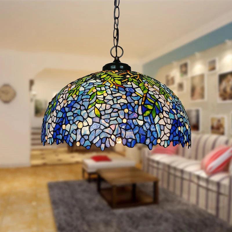 Tiffany Retro Pendant Light Stained Glass Wisteria LampShade Hanging Light Living Room Hotel Villa Art Creative Pendant Light - Adrianas Specialty Lamp Shades