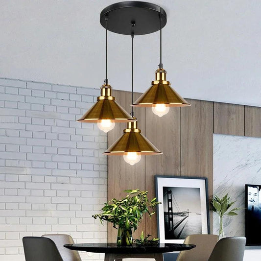 Vintage Chandelier Industrial Pendant Lamp Retro Loft 3 Heads Hanging Light Highquality Black Gold Creative Dining Room Lighting - Adrianas Specialty Lamp Shades